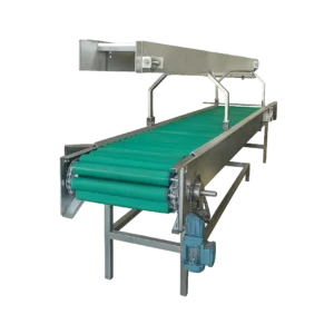 Mesa de polines PVC motorizada para transporte de productos húmedos como papas