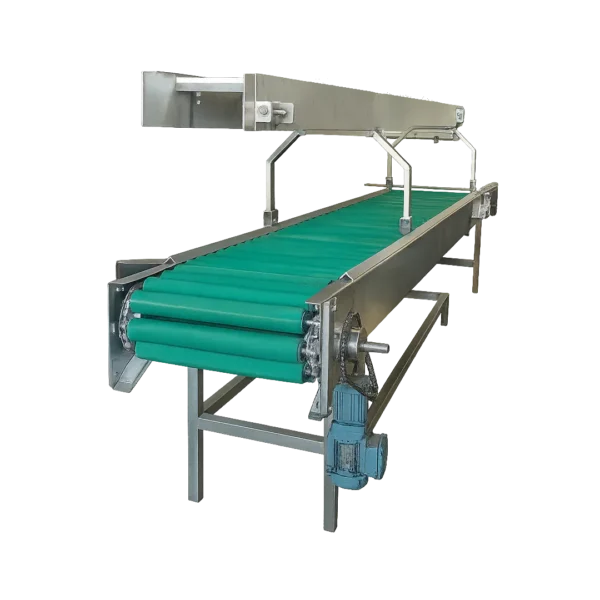 Mesa de polines PVC motorizada para transporte de productos húmedos como papas