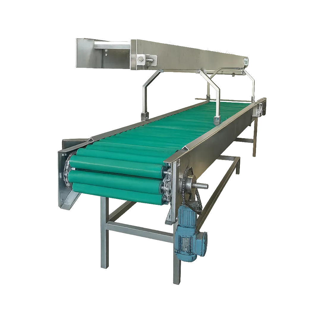 Mesa de polines PVC motorizada para transporte de productos húmedos como papas